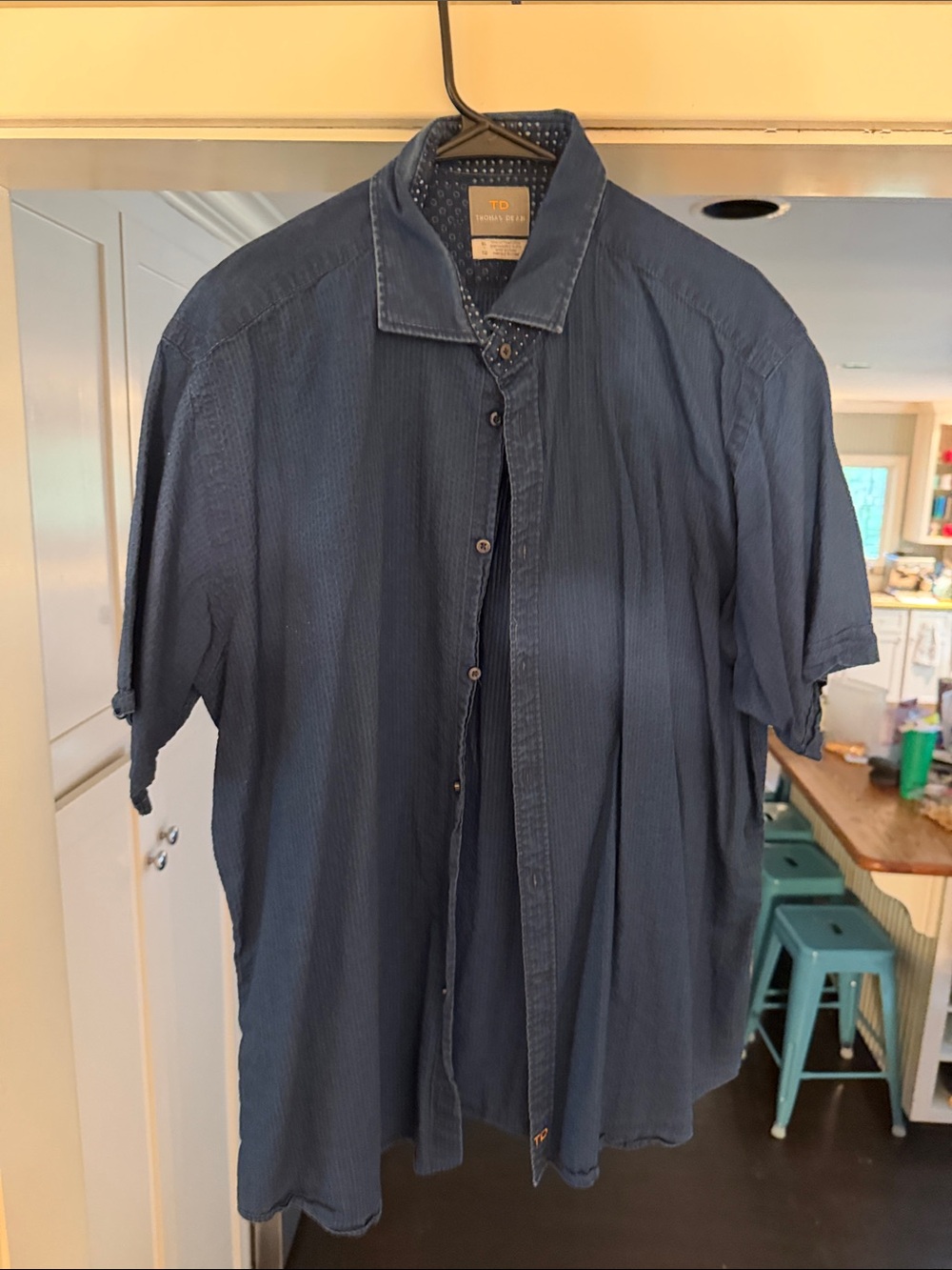Thomas Dean Navy Short-Sleeve Button-Down Shirt